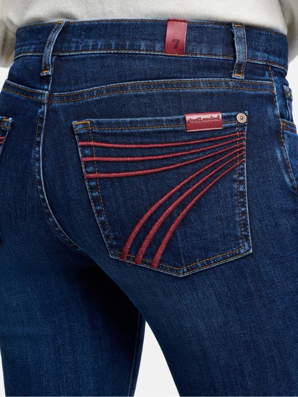 7 For All Mankind Dark Wash Women's Jeans with Red Stitching - DOJO in Heritage